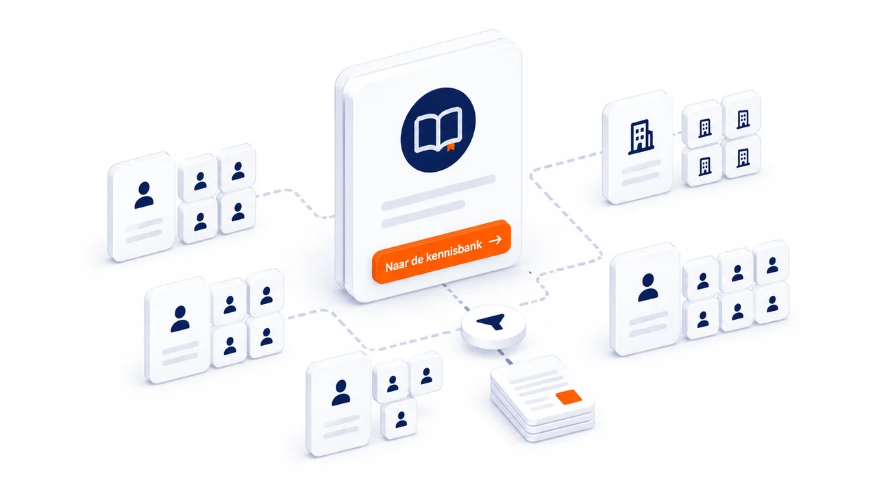 Illustratie van verschillende B2B-doelgroepen die via segmentatiecriteria en filters naar verdiepende kennisbankinformatie worden geleid